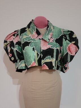 BARBOGLIO cristina jan Floral Puff Sleeve Crop Top